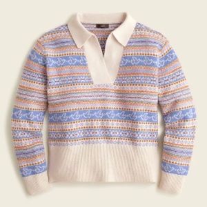 J.Crew 2021 Fair Isle Johnny Collar Wool Blend Sweater Medium